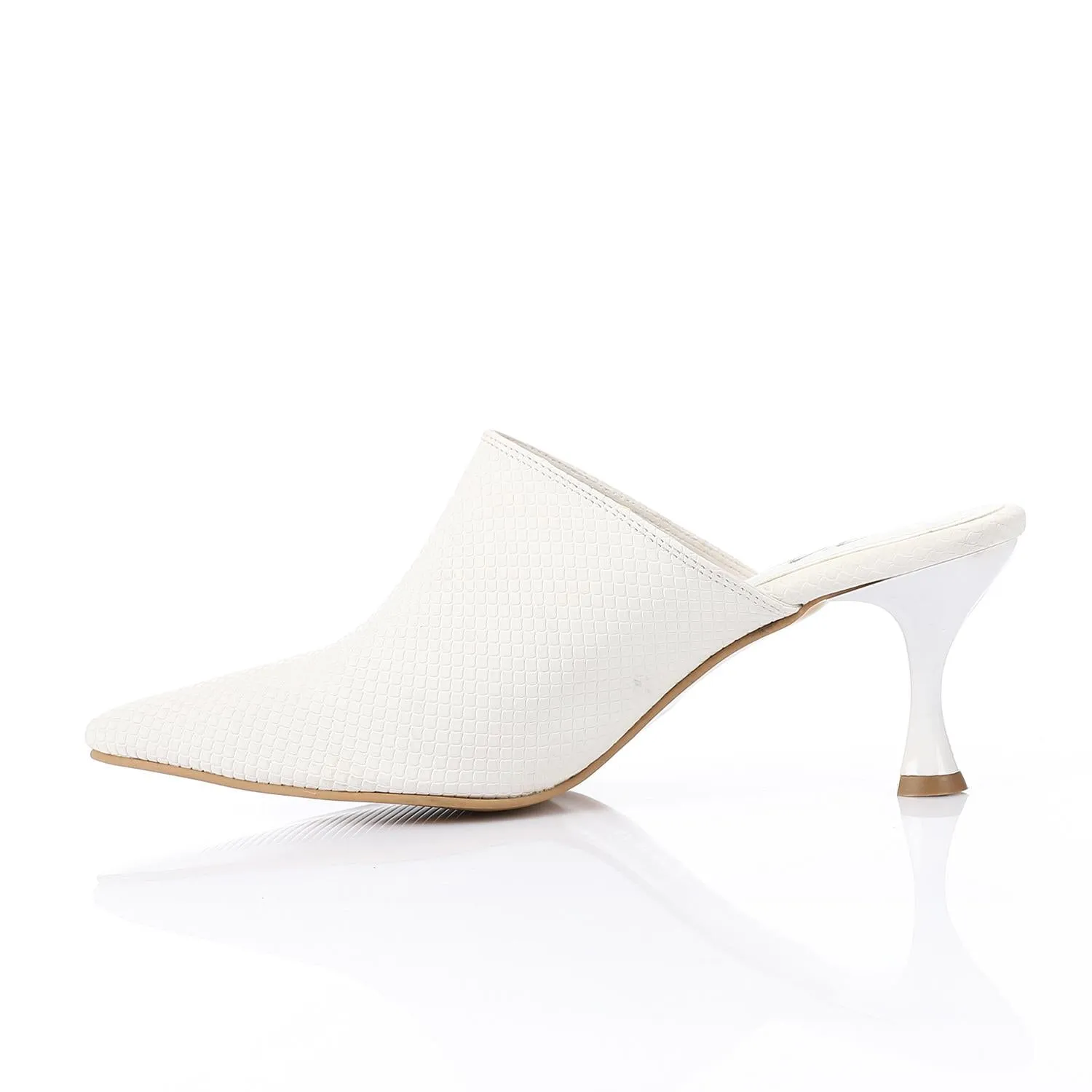 High Heel Mule Sandals Elegant Pointed Toe, Faux Leather Texture, White