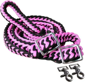 HILASON 1" X 8Ft Braided Poly Barrel Horse Racing Reins Flat Grip Knots W/Snaps