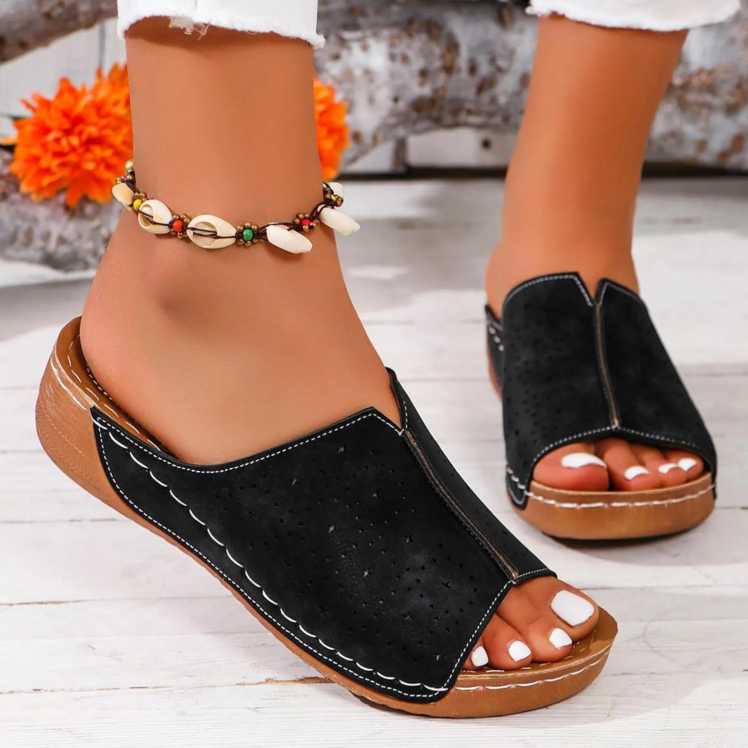 Hollow Out Wedge Sandals for Women 2025 new Arch Support Lightweight Soft Sole Platform Sandalias Breathable Orthotic Sandals