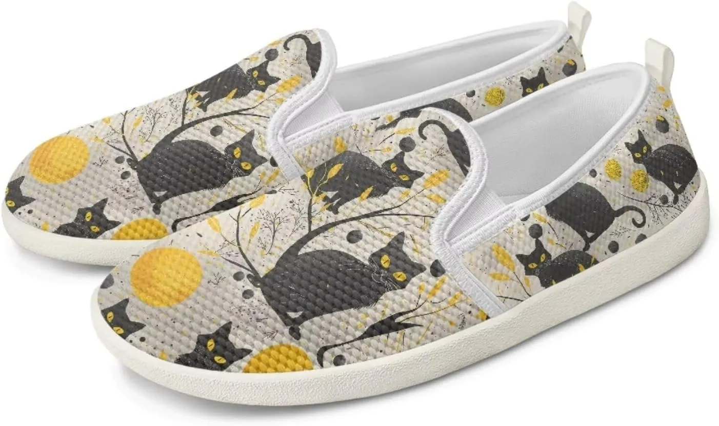 Howilath Cats Pattern Flat Shoes for Women Slip on Sneakers Lightweight Anti-Skid No Laces Running Sneakers