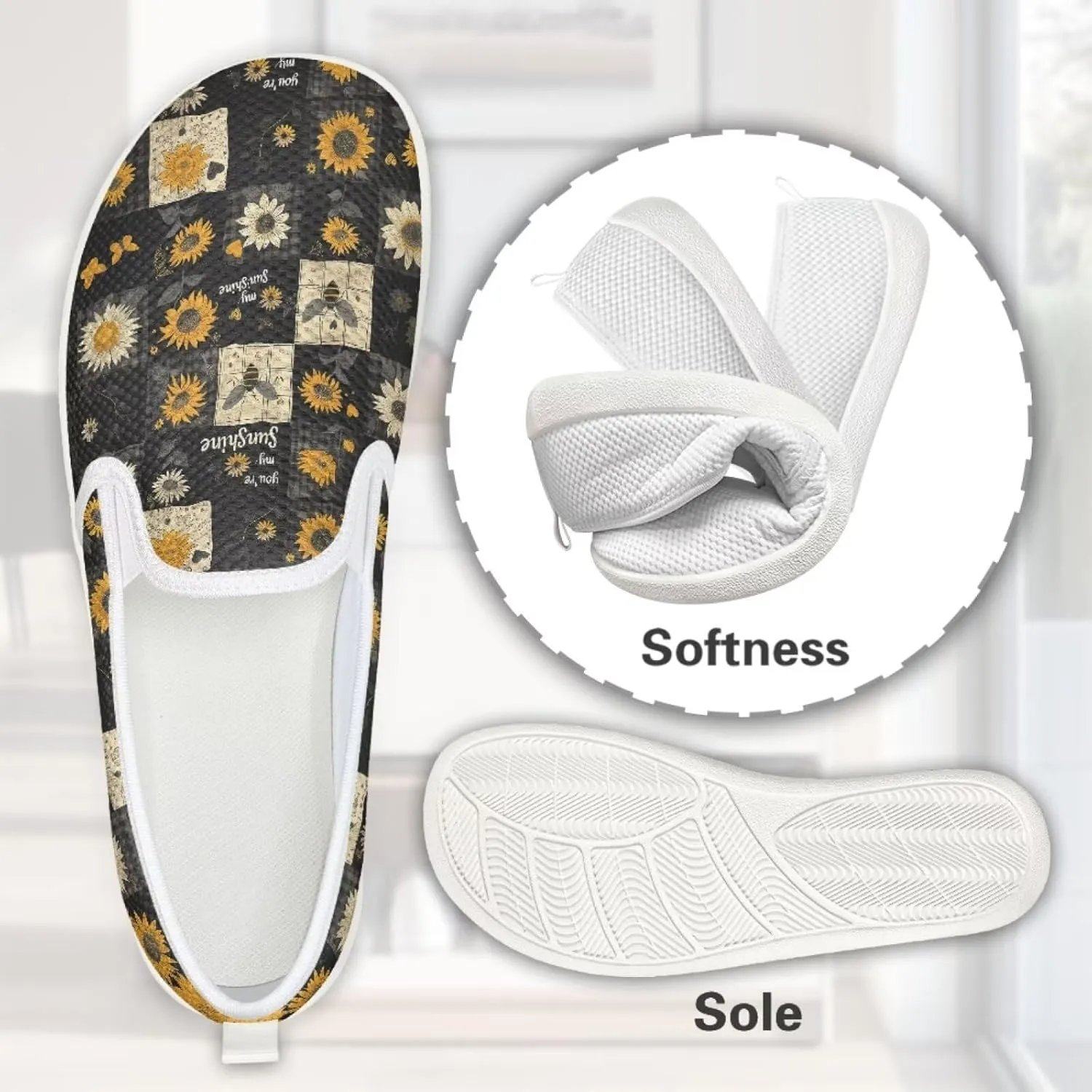 Howilath Cats Pattern Flat Shoes for Women Slip on Sneakers Lightweight Anti-Skid No Laces Running Sneakers