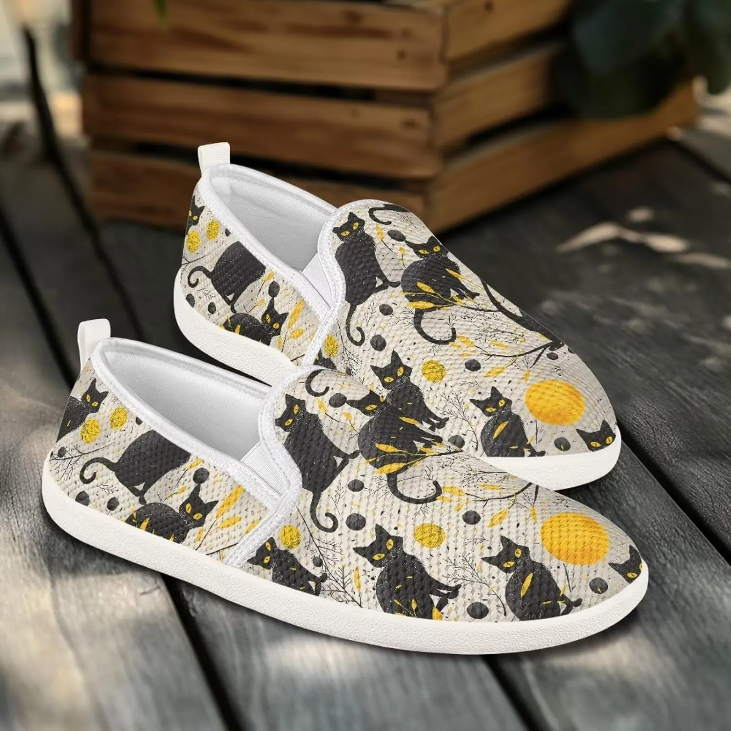 Howilath Cats Pattern Flat Shoes for Women Slip on Sneakers Lightweight Anti-Skid No Laces Running Sneakers