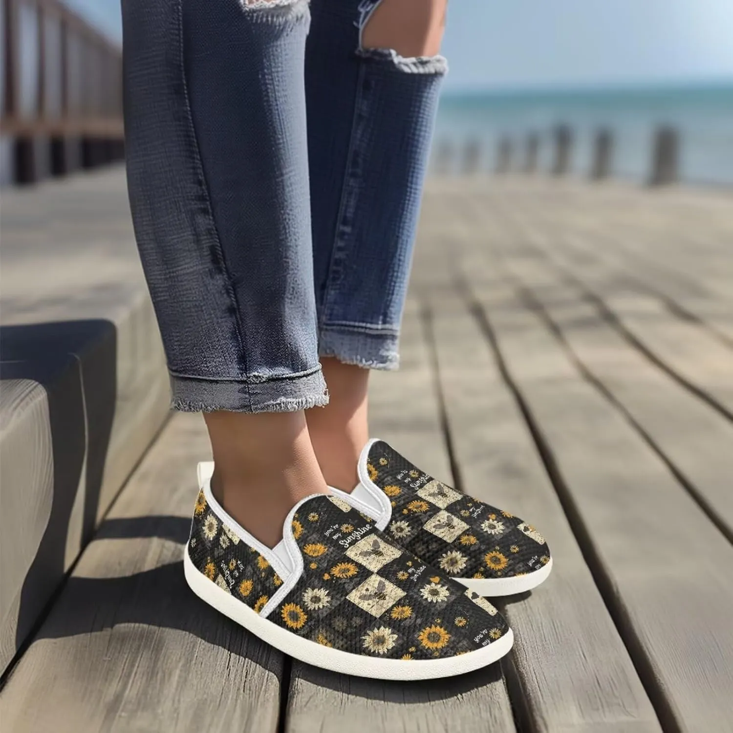 Howilath Cats Pattern Flat Shoes for Women Slip on Sneakers Lightweight Anti-Skid No Laces Running Sneakers