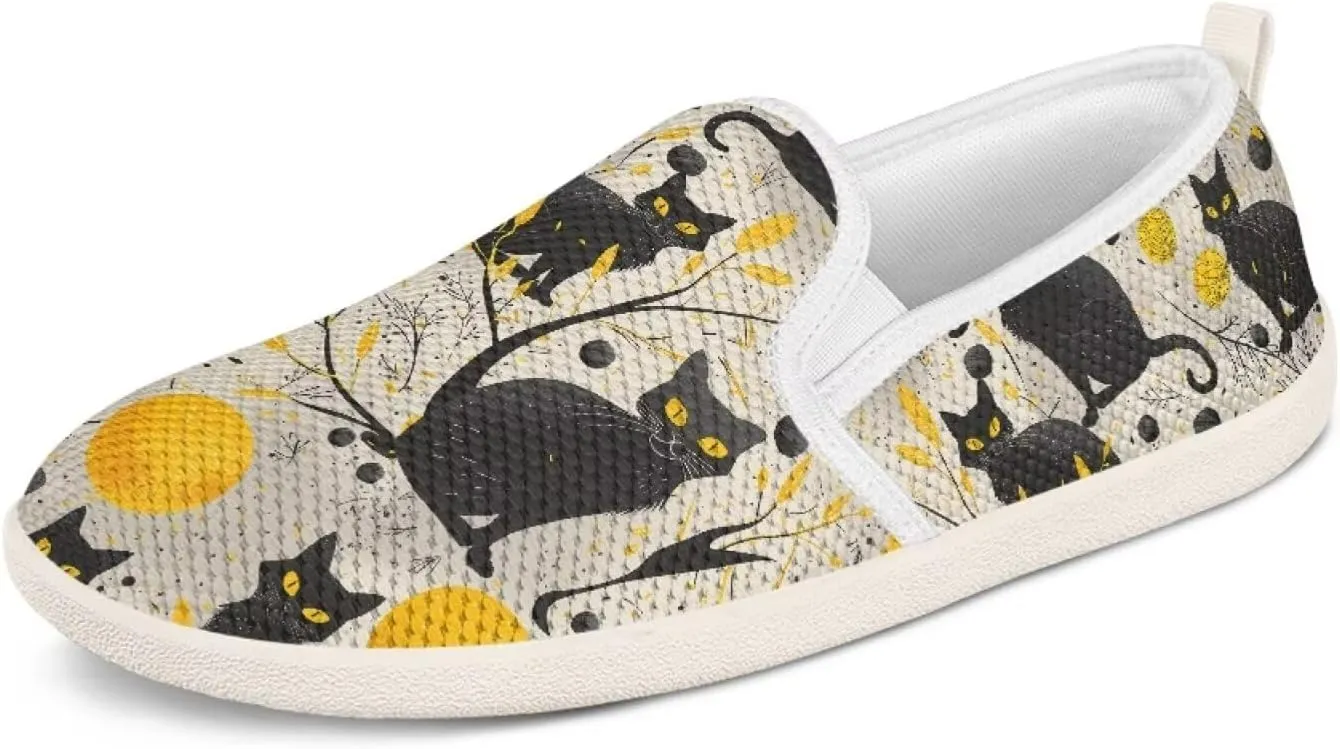 Howilath Cats Pattern Flat Shoes for Women Slip on Sneakers Lightweight Anti-Skid No Laces Running Sneakers