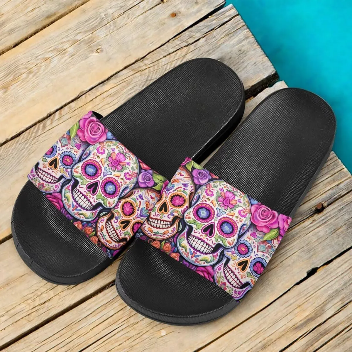 Howilath Novelty Patten Slippers for Women Men, Non-Slip Single Band Slide Sandals Open Toe Soft Sole Flat Sandals