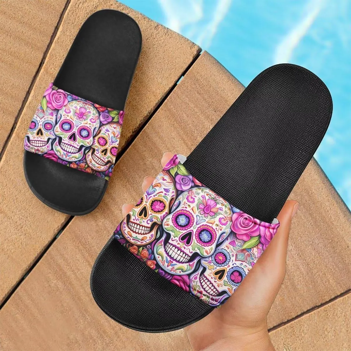 Howilath Novelty Patten Slippers for Women Men, Non-Slip Single Band Slide Sandals Open Toe Soft Sole Flat Sandals