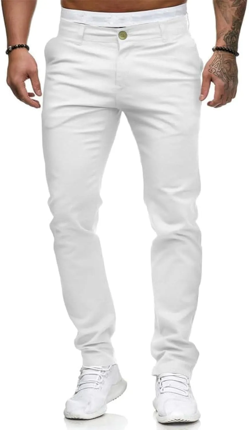 HUNGSON Mens Chinos Slim Fit Stretch Flat-Front Skinny Dress Pants