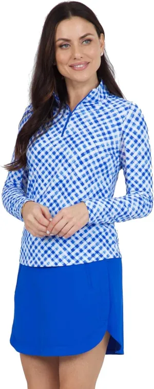IBKUL Athleisure Wear Sun Protective UPF 50  Icefil Cooling Gingham Check Print Long Sleeve Mock Neck Top – 10876