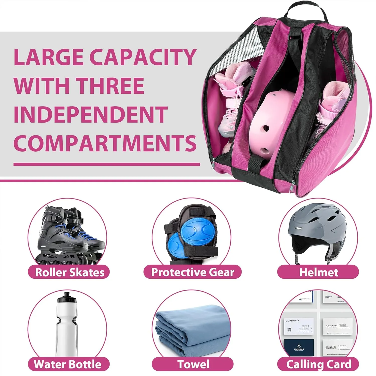 Ice Skate Bag, Large Capacity Roller Skate Bag for Both Kids and Adults, Breathable Figure Skating Bag with Adjustable Shoulder Strap Fit for Roller, Ice, Inline Skates
