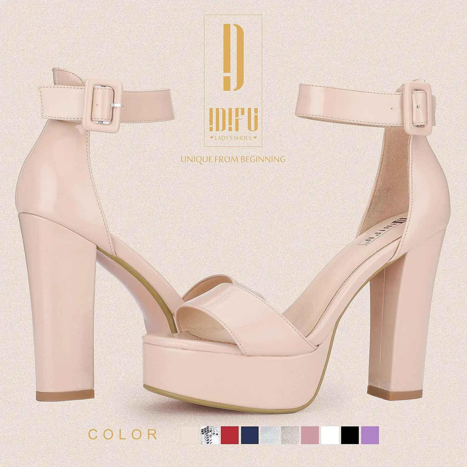 IDIFU Women's Ankle-Strap Heeled Sandal