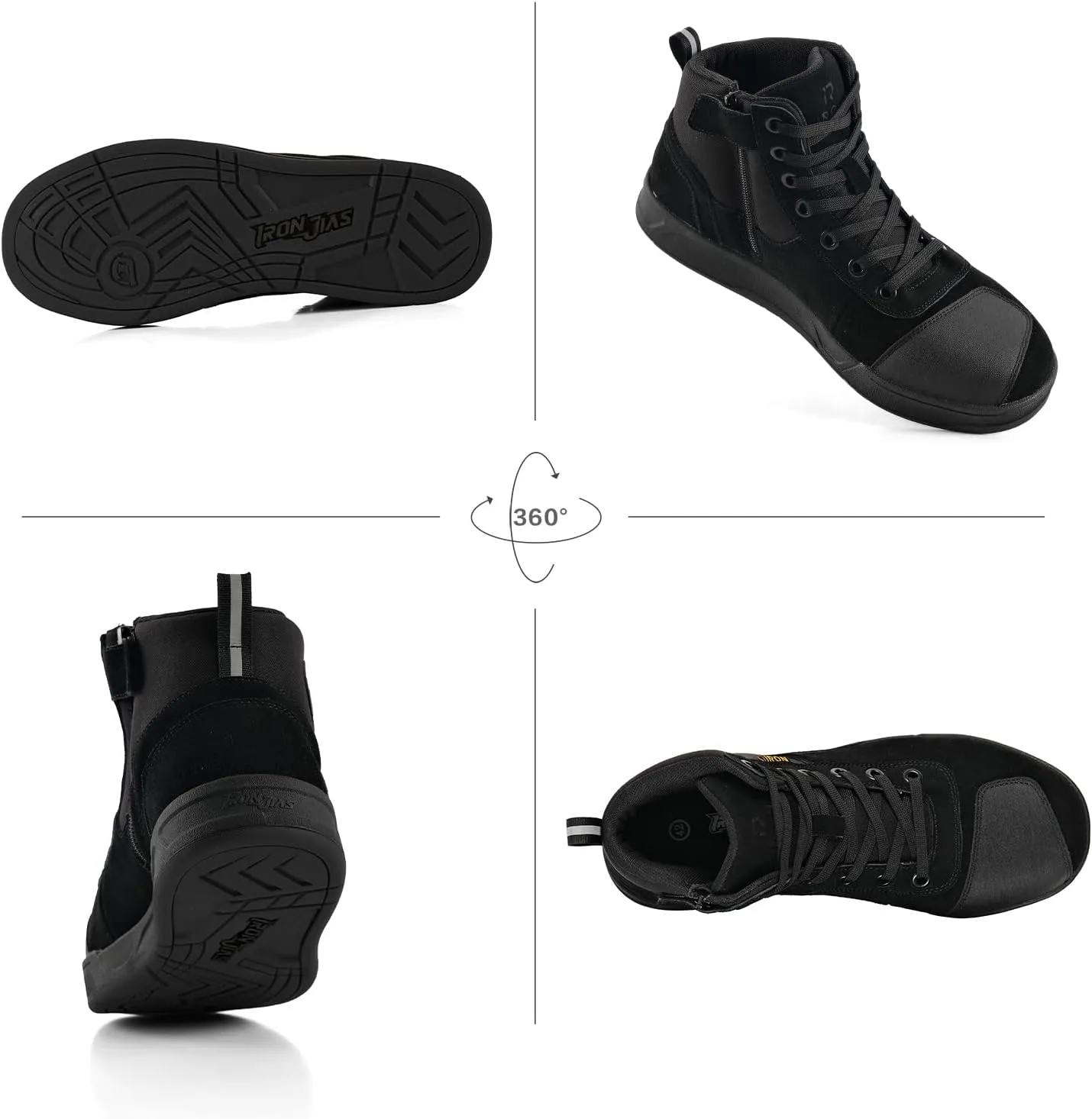 IRON JIA'S Motorcycle Shoes for Men, Anti-Slip Breathable Casual Motorcycle Riding Boots with Ankle Support, Shift Pad Black 12