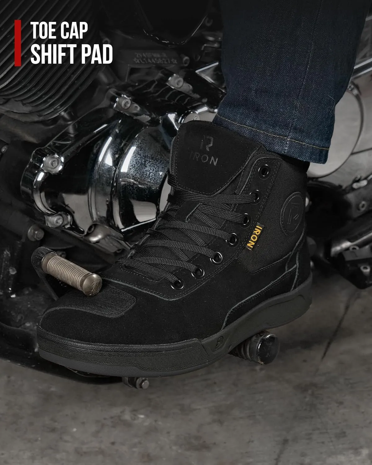 IRON JIA'S Motorcycle Shoes for Men, Anti-Slip Breathable Casual Motorcycle Riding Boots with Ankle Support, Shift Pad Black 12