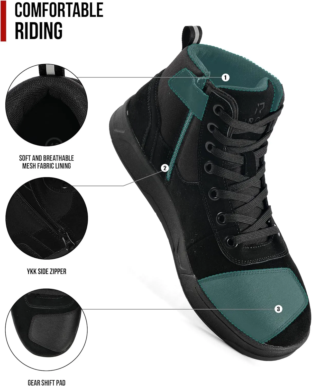 IRON JIA'S Motorcycle Shoes for Men, Anti-Slip Breathable Casual Motorcycle Riding Boots with Ankle Support, Shift Pad Black 12