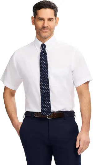IZOD Men's Dress Shirt Regular Fit Oxford Short Sleeve All Over Stretch Button Down Collar