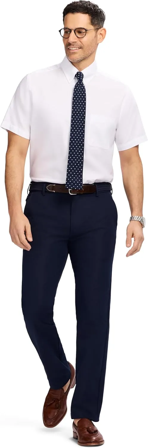 IZOD Men's Dress Shirt Regular Fit Oxford Short Sleeve All Over Stretch Button Down Collar