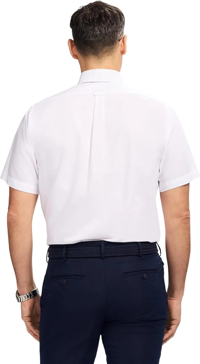 IZOD Men's Dress Shirt Regular Fit Oxford Short Sleeve All Over Stretch Button Down Collar
