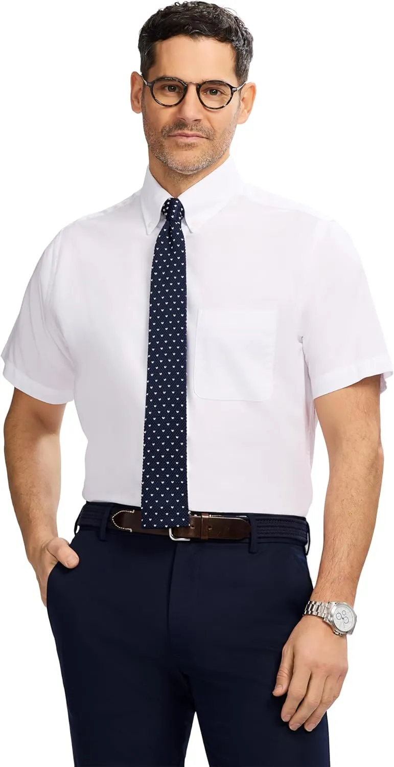 IZOD Men's Dress Shirt Regular Fit Oxford Short Sleeve All Over Stretch Button Down Collar