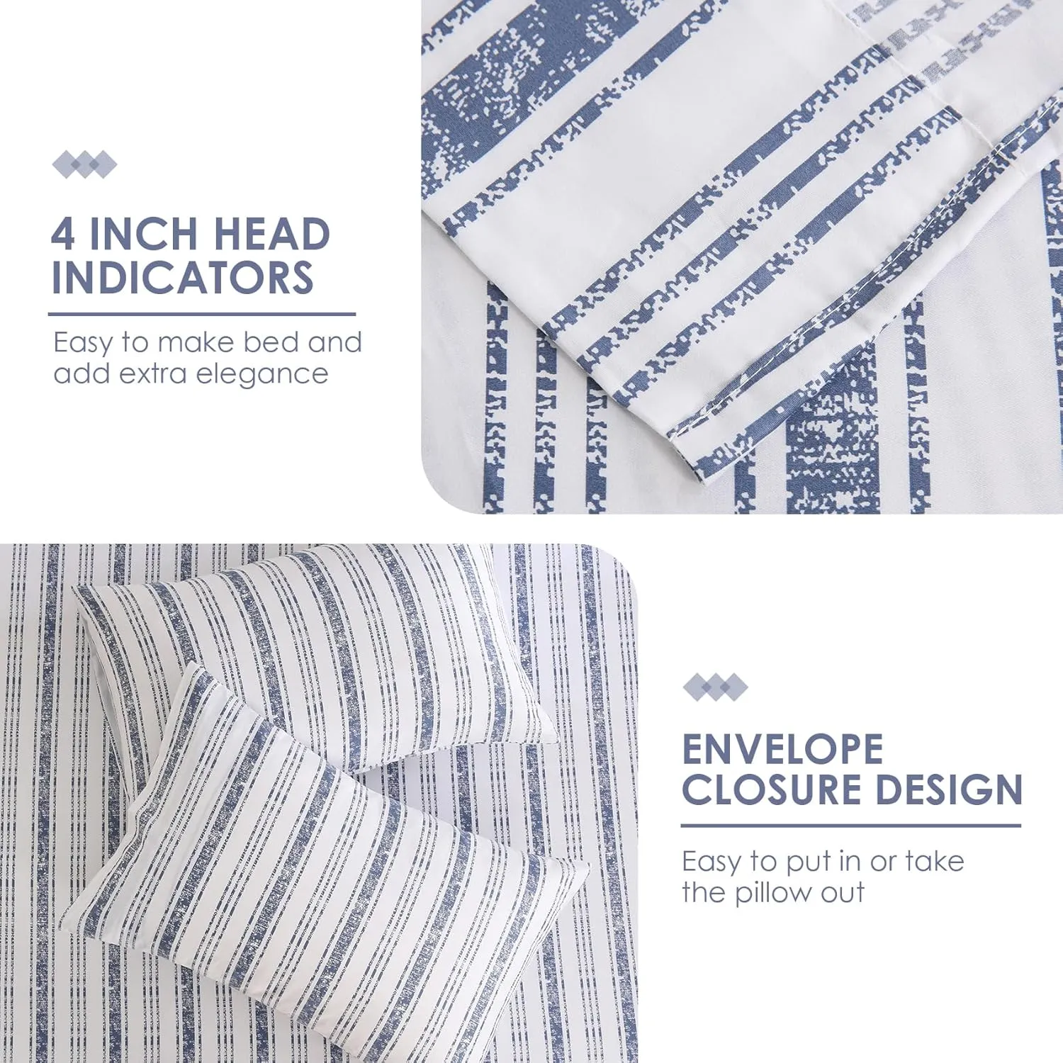 JSD Blue Striped Cotton Sheet Set Twin Size, 300 TC Printed Sateen Bed Sheets Deep Pocket, Soft Breathable Wrinkle Free