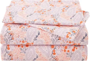 JSD Pink Paisley Floral Sheet Set King Size, 4 Piece Soft Printed Microfiber Sheets Extra Deep Pocket