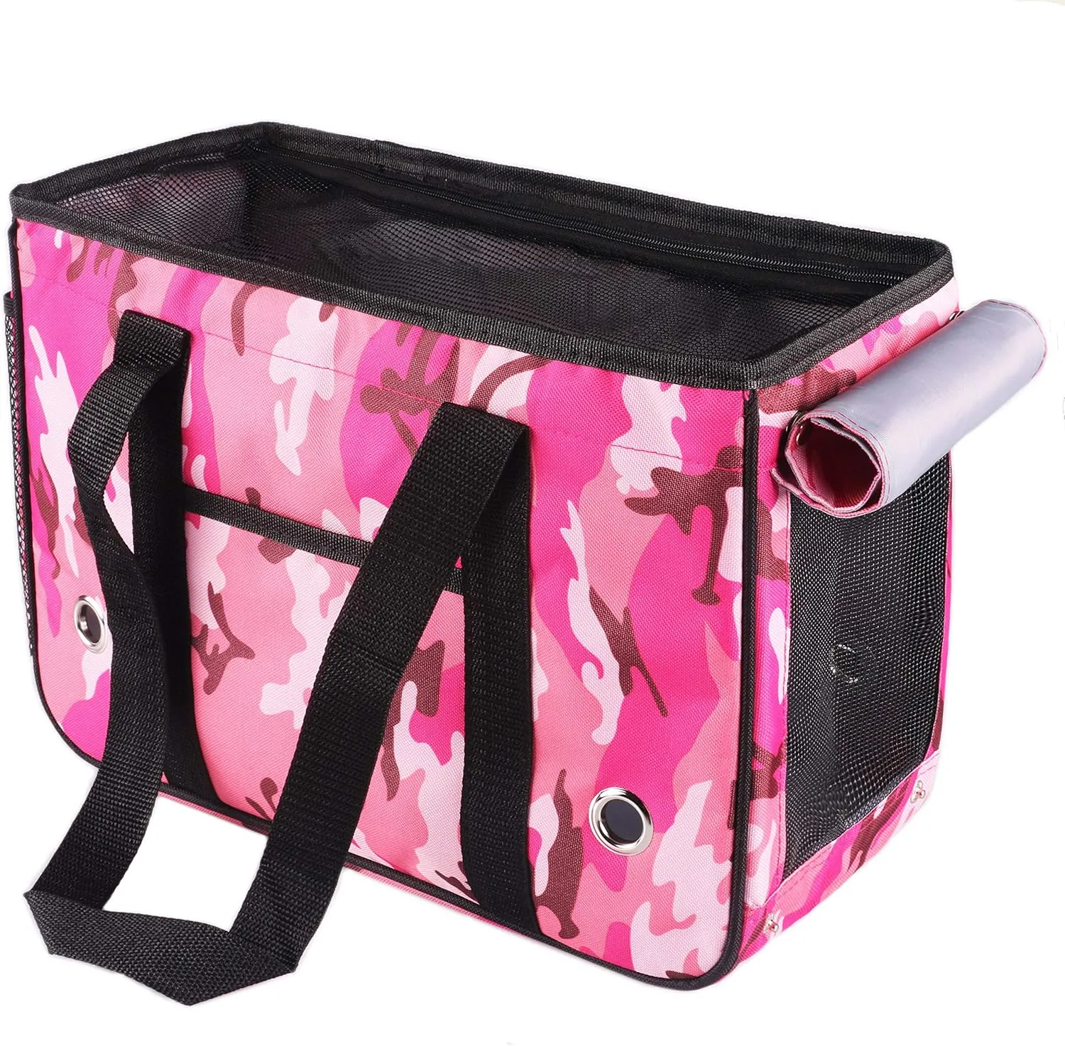KAMEIOU Small Dog Cat Purse Carrier Soft-Sided Bag for Small Pets Pocket Mat Breathable Mesh Window Outdoor Travel Small Pet Puppy Cat Carrier Tote Bag for Small Dogs Rabbits Cats Carrier Shoulder Bag