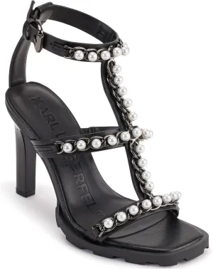KARL LAGERFELD Women's Midge T-Strap Studded Heel Sandal