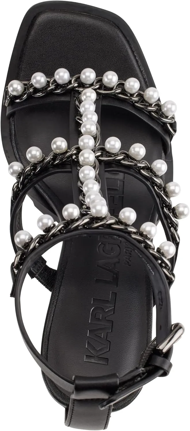 KARL LAGERFELD Women's Midge T-Strap Studded Heel Sandal