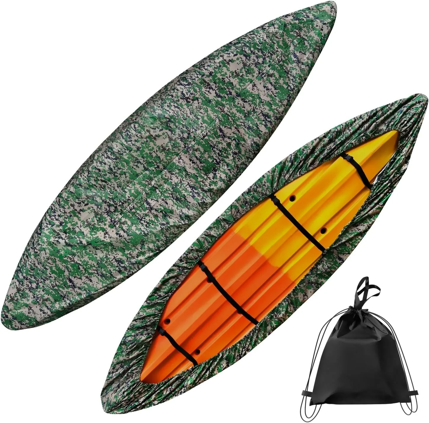 Kayak Cover, 420D Waterproof Kayak Covers for Outdoor Storage, Ultra Strong Canoe Storage Oxford UV Resistant Dust Cover Sunblock Fishing Boat Cover Shield Protector- Camouflage