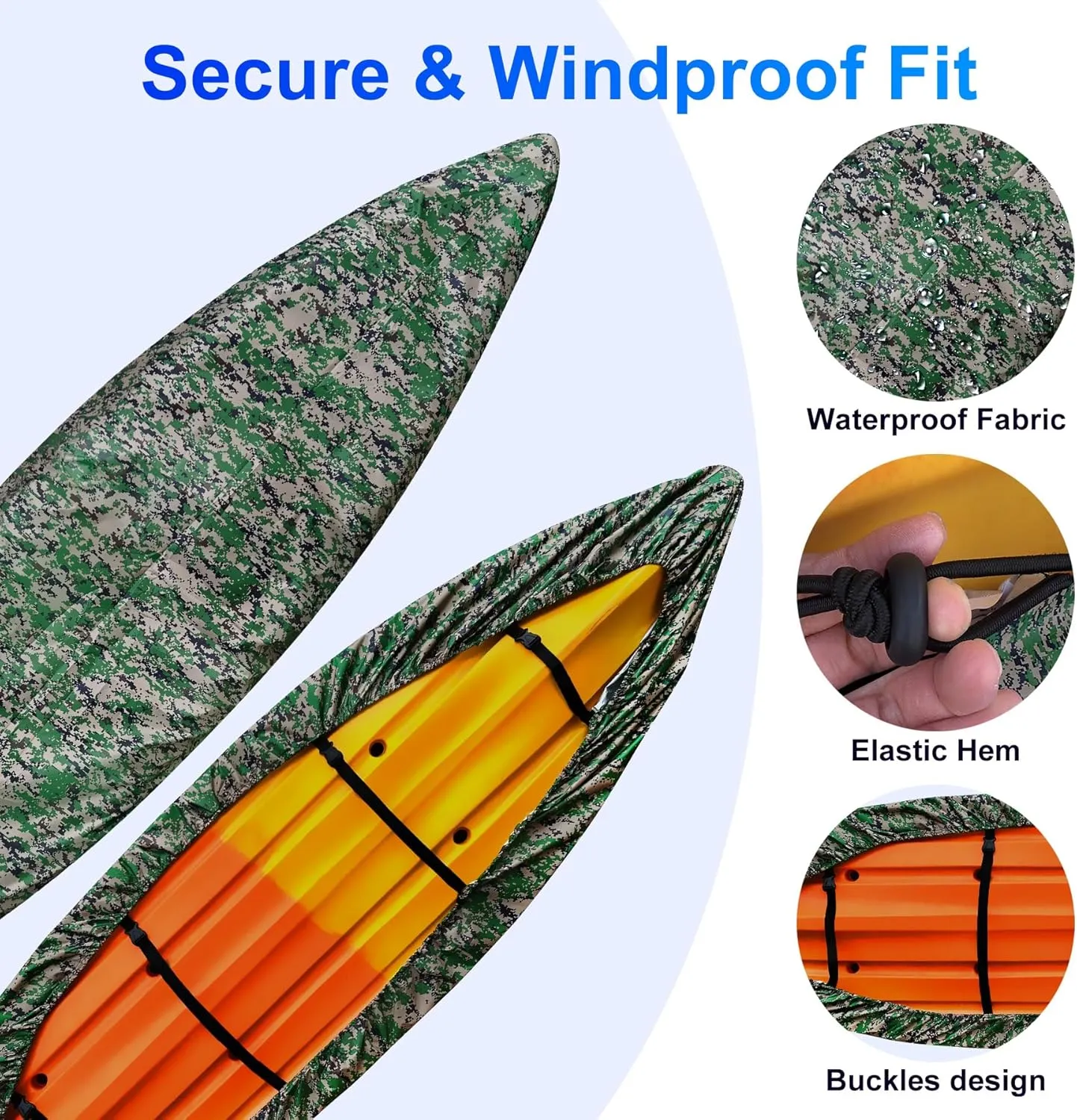 Kayak Cover, 420D Waterproof Kayak Covers for Outdoor Storage, Ultra Strong Canoe Storage Oxford UV Resistant Dust Cover Sunblock Fishing Boat Cover Shield Protector- Camouflage
