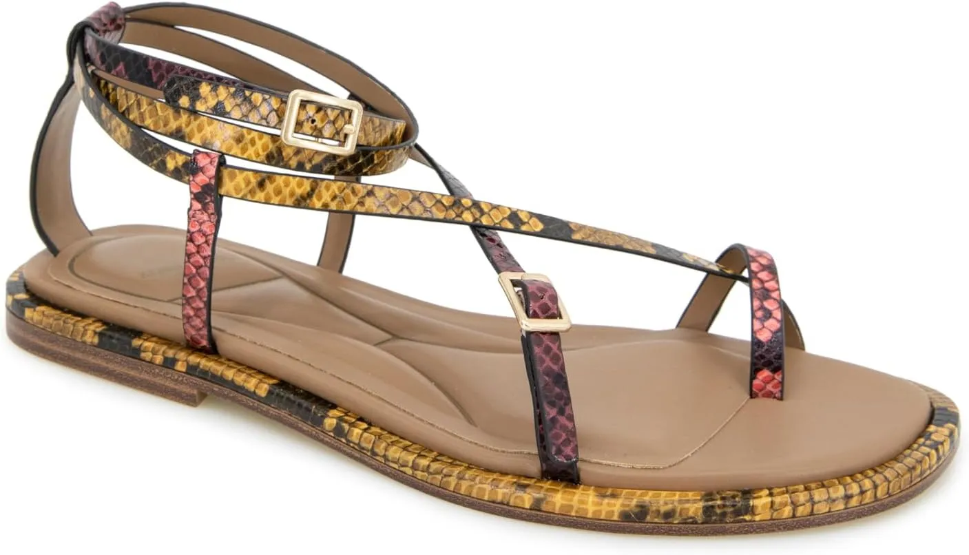 Kenneth Cole New York Women's Paros Flat Sandal, Multi Postal Snake, 5