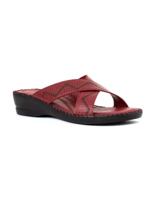Khadim Softouch Leather Wedge Heel Mule Slip On Sandal for Women