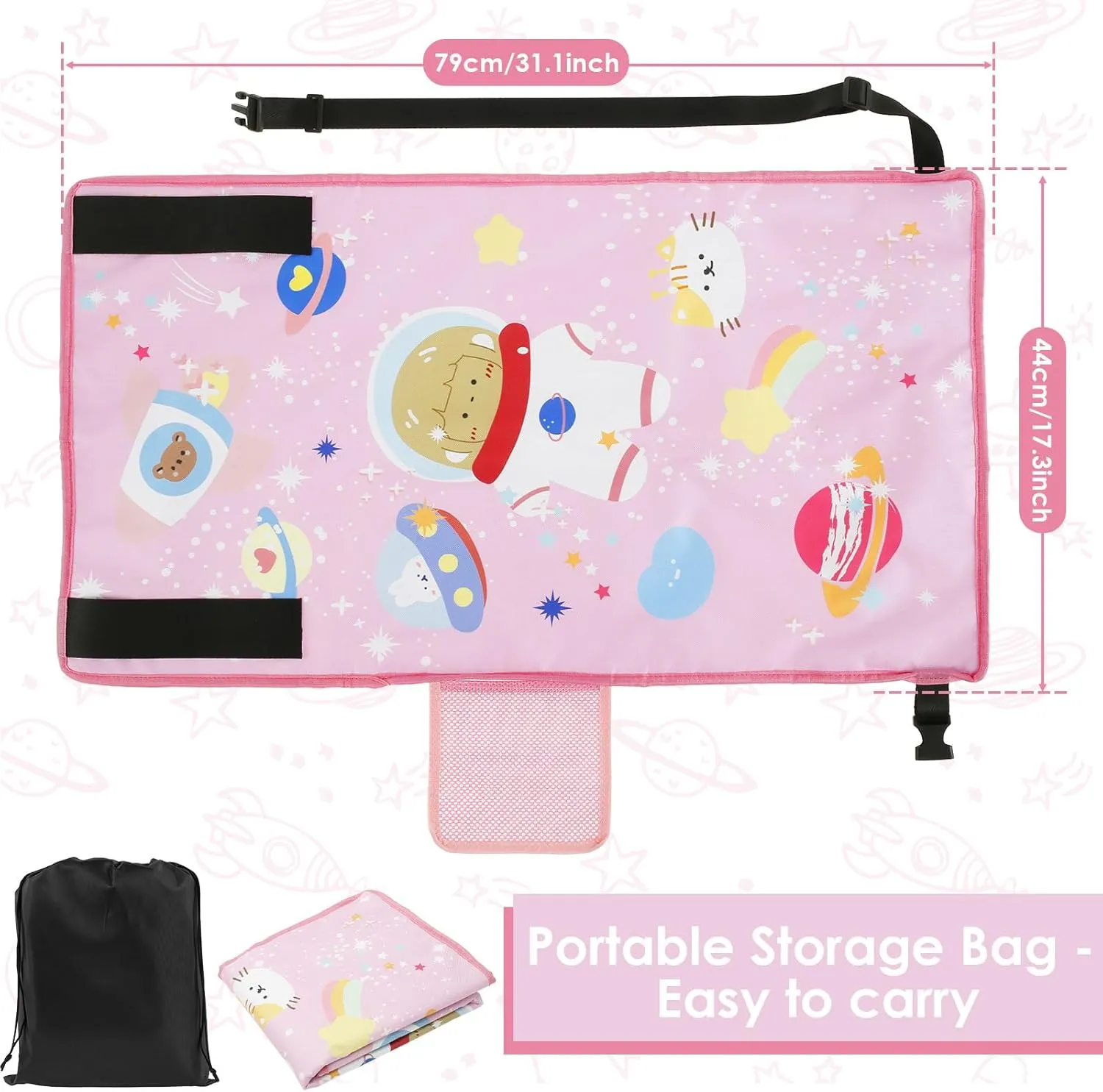 Kids Airplane Footrest Portable Kids Airplane Seat Extender Colorful Airplane Foot Hammock Breathable Toddler Airplane Bed Travel Essentials with Storage Bag for Kids Toddlers 79x44cm (Starry Pink)