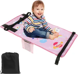 Kids Airplane Footrest Portable Kids Airplane Seat Extender Colorful Airplane Foot Hammock Breathable Toddler Airplane Bed Travel Essentials with Storage Bag for Kids Toddlers 79x44cm (Starry Pink)