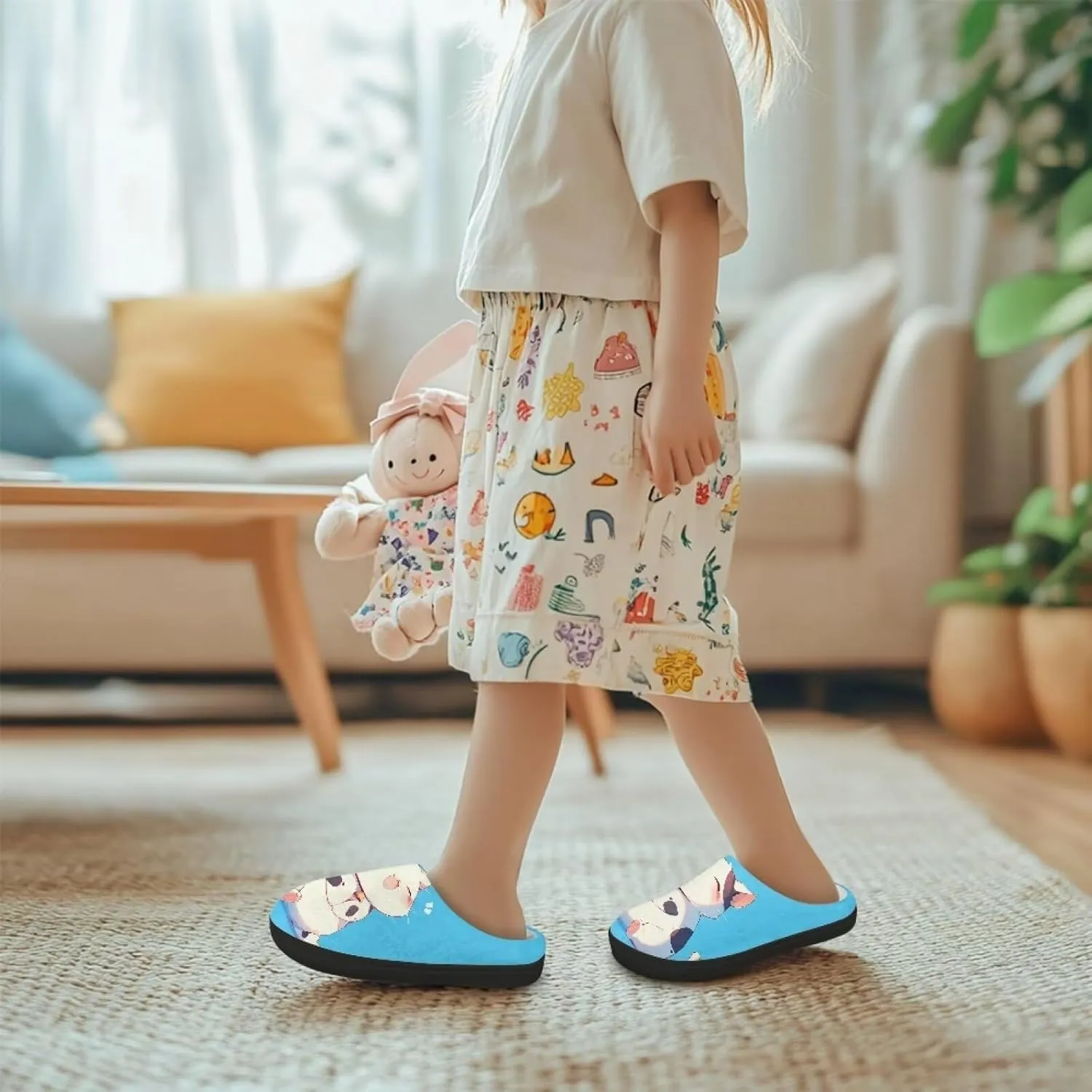 Kids Animal Print Slippers Soft Plush Warm Slippers Lightweight Non Slip Winter Fuzzy Flat Shoes House Shoes for Boys Girls US 9-15