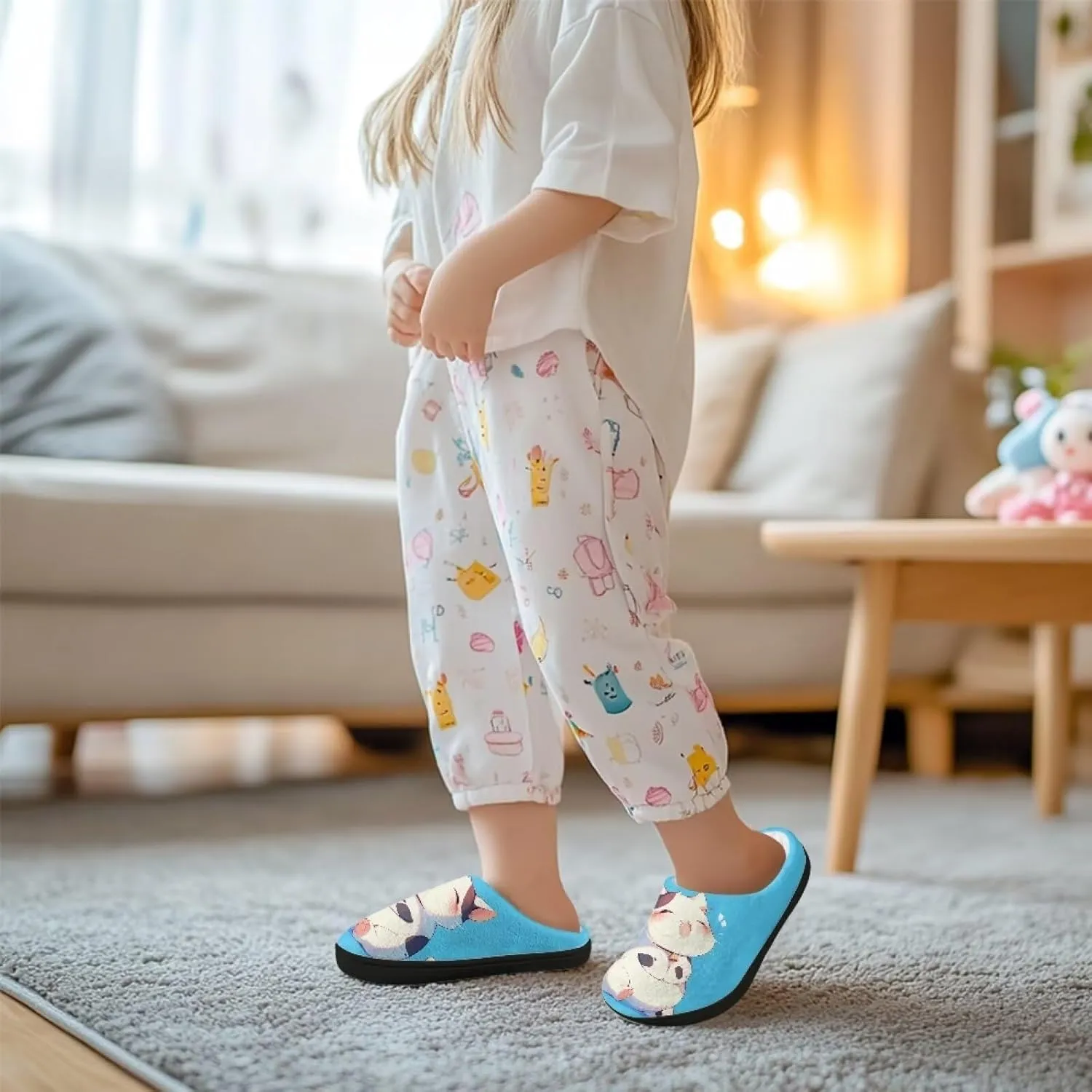 Kids Animal Print Slippers Soft Plush Warm Slippers Lightweight Non Slip Winter Fuzzy Flat Shoes House Shoes for Boys Girls US 9-15