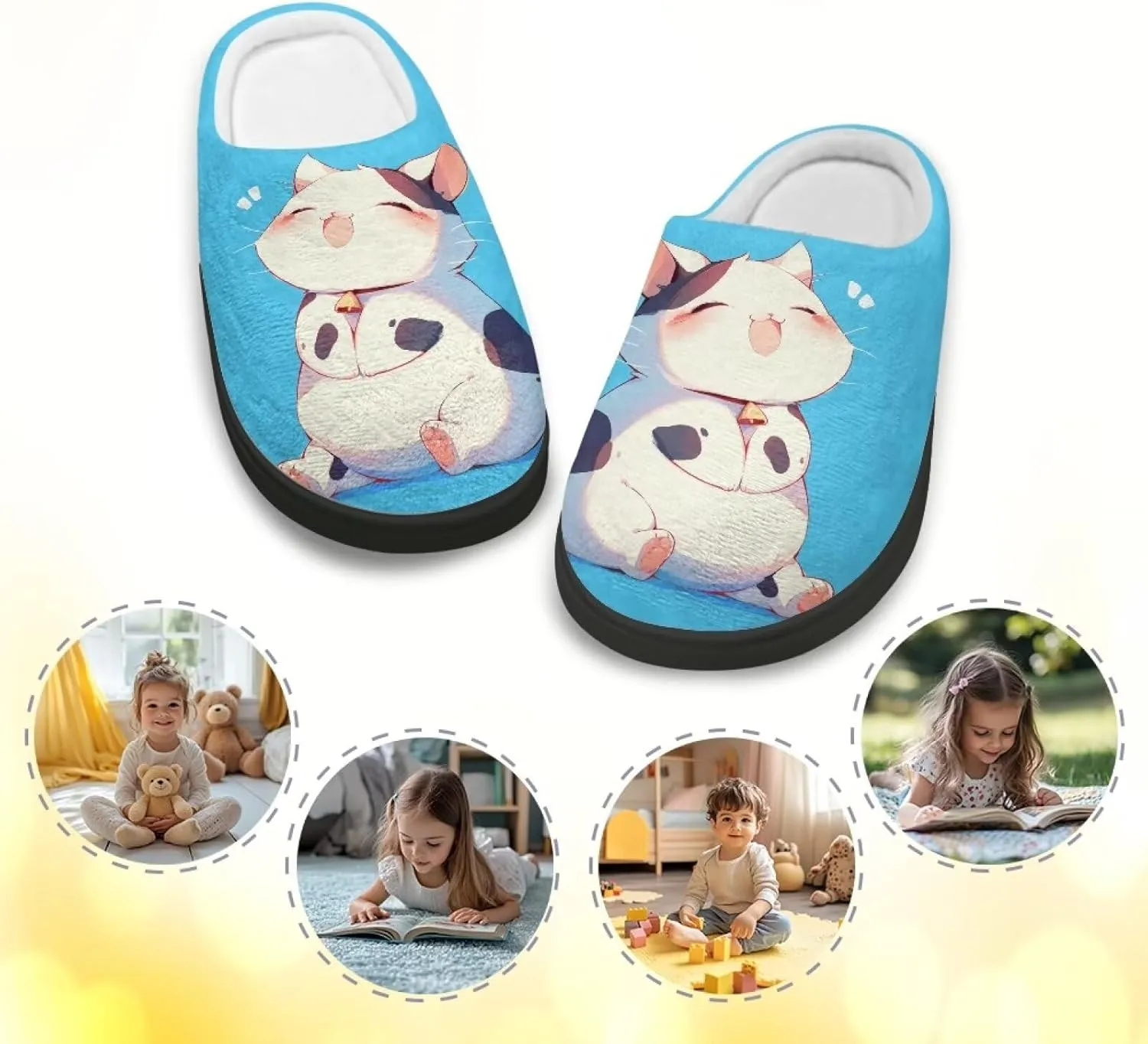 Kids Animal Print Slippers Soft Plush Warm Slippers Lightweight Non Slip Winter Fuzzy Flat Shoes House Shoes for Boys Girls US 9-15