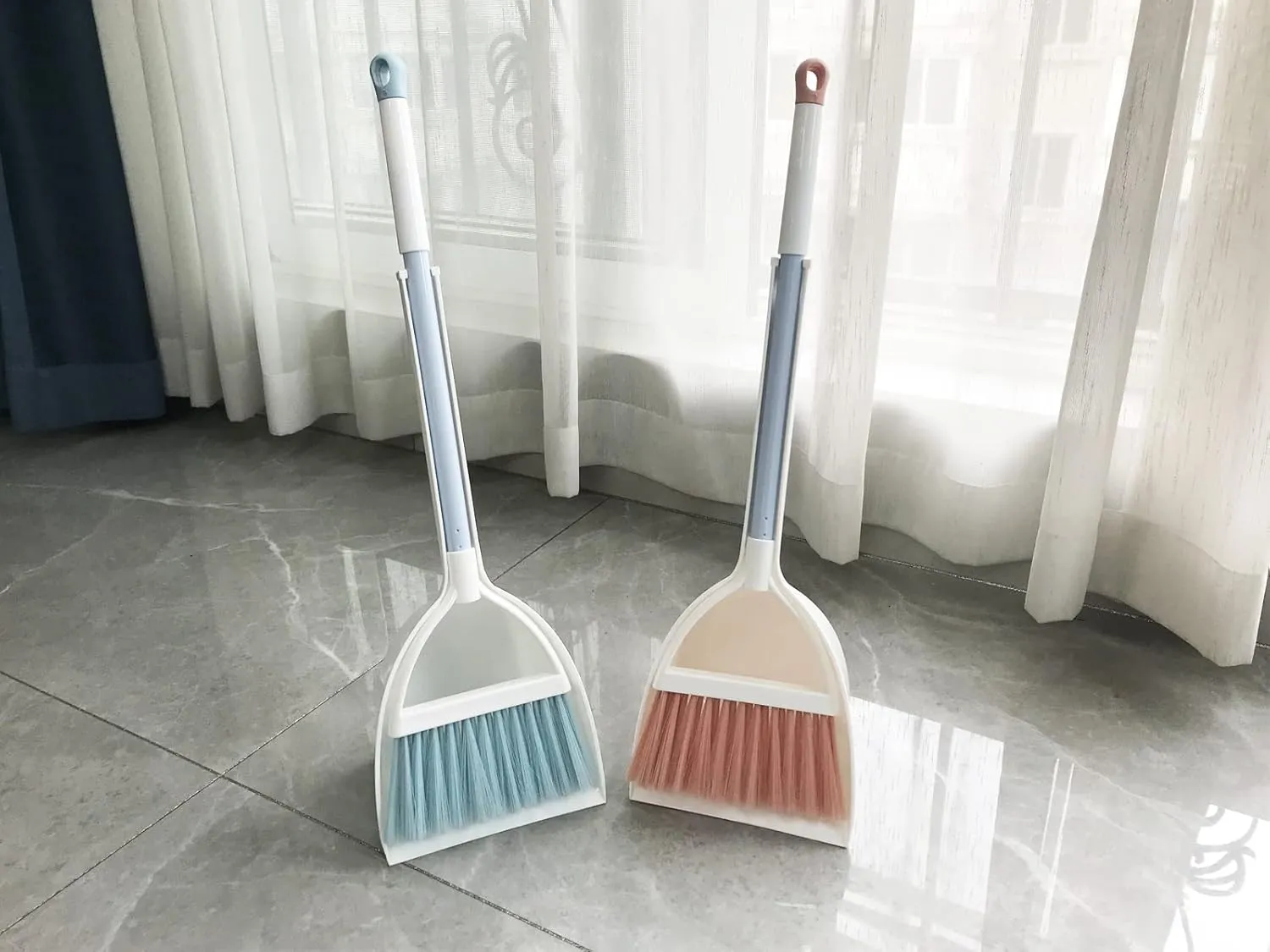 Kids Broom and Dustpan Set-Mini Dustpan and Broom for Children Housekeeping Pretend Play Cleaning Tools Set (Blue)
