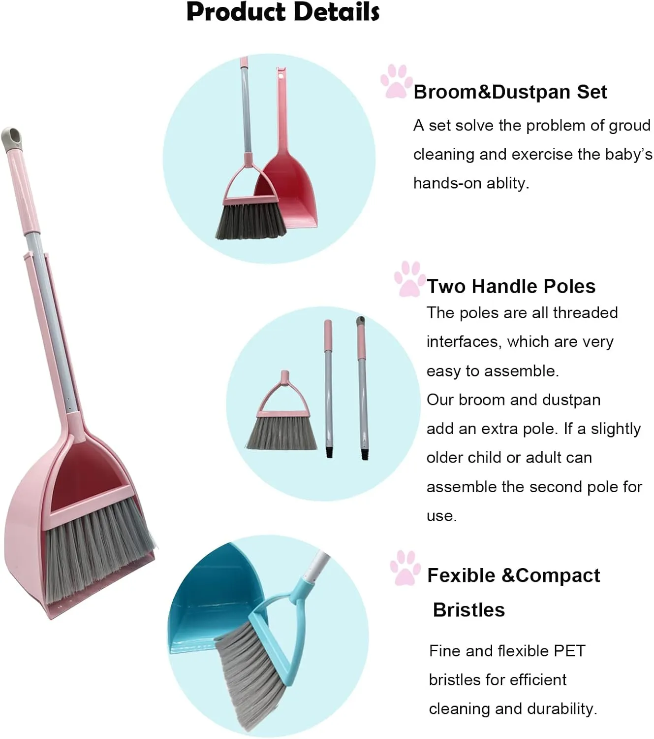 Kids Broom and Dustpan Set-Mini Dustpan and Broom for Children Housekeeping Pretend Play Cleaning Tools Set (Blue)