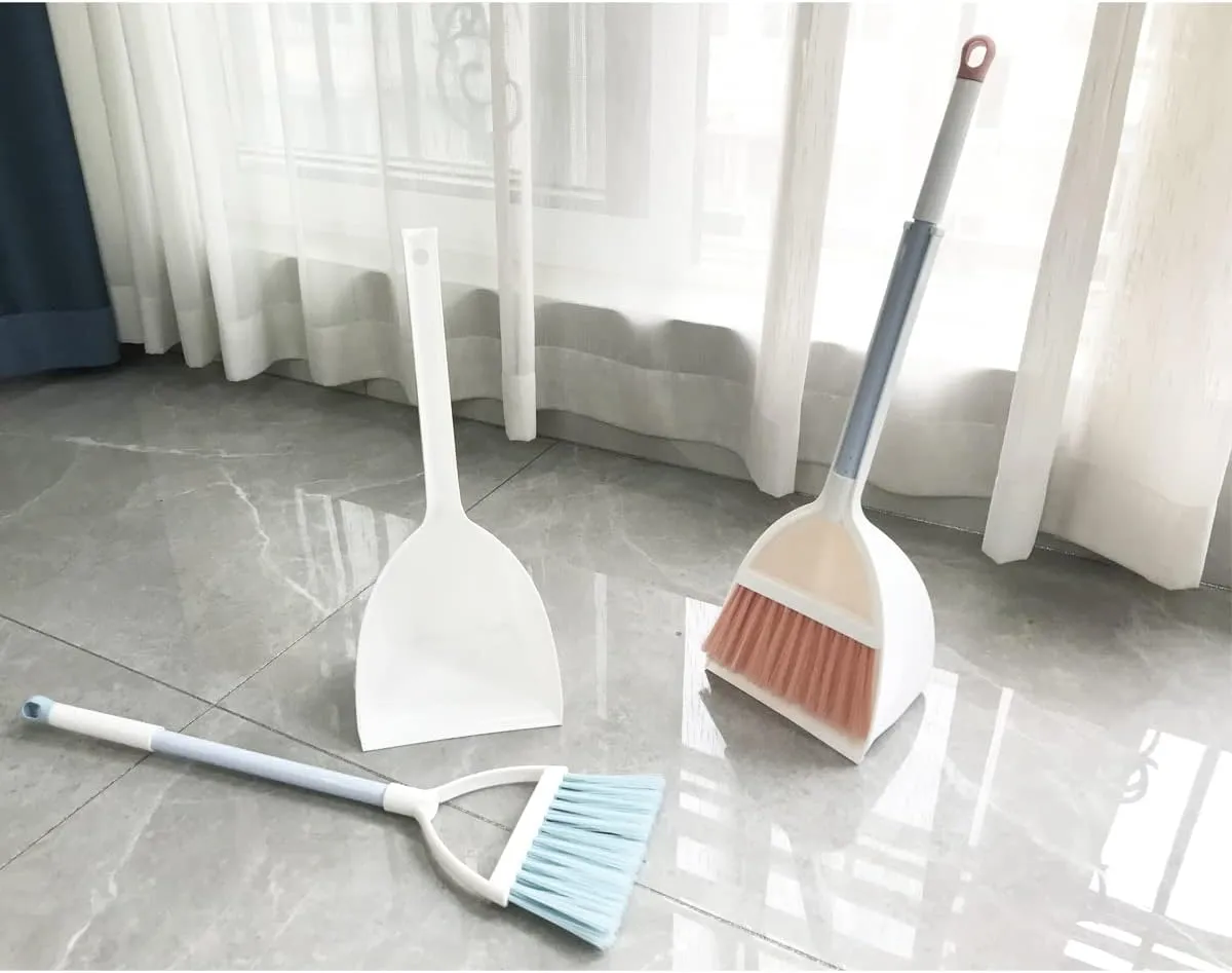 Kids Broom and Dustpan Set-Mini Dustpan and Broom for Children Housekeeping Pretend Play Cleaning Tools Set (Blue)