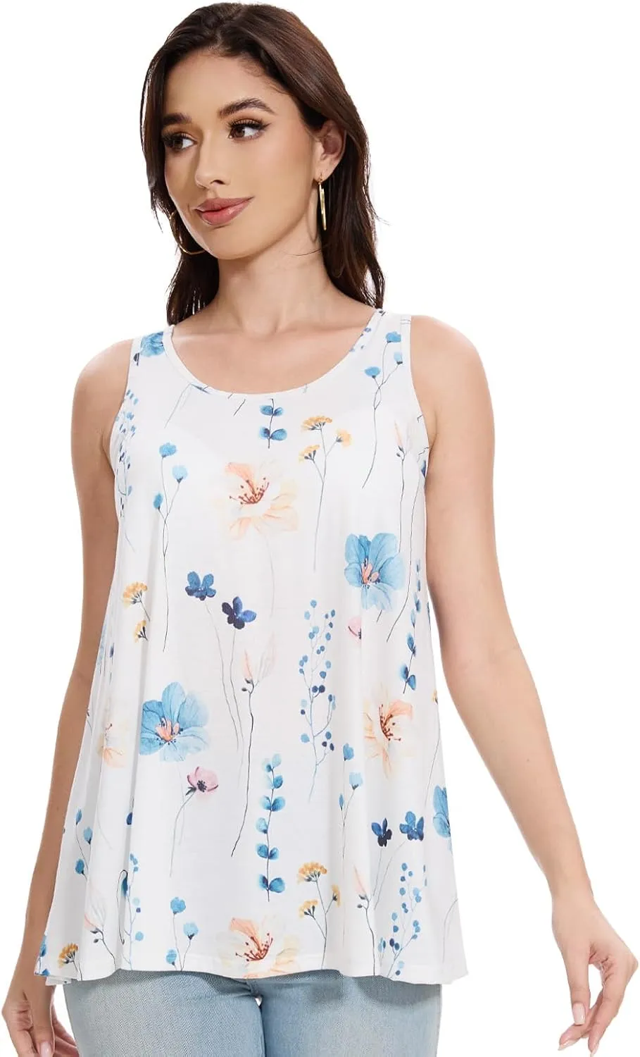 Kniffi Tank Tops for Women Built in Bra Tank Pleated Loose Fit Tank Top Casual Flowy S-XXXXL