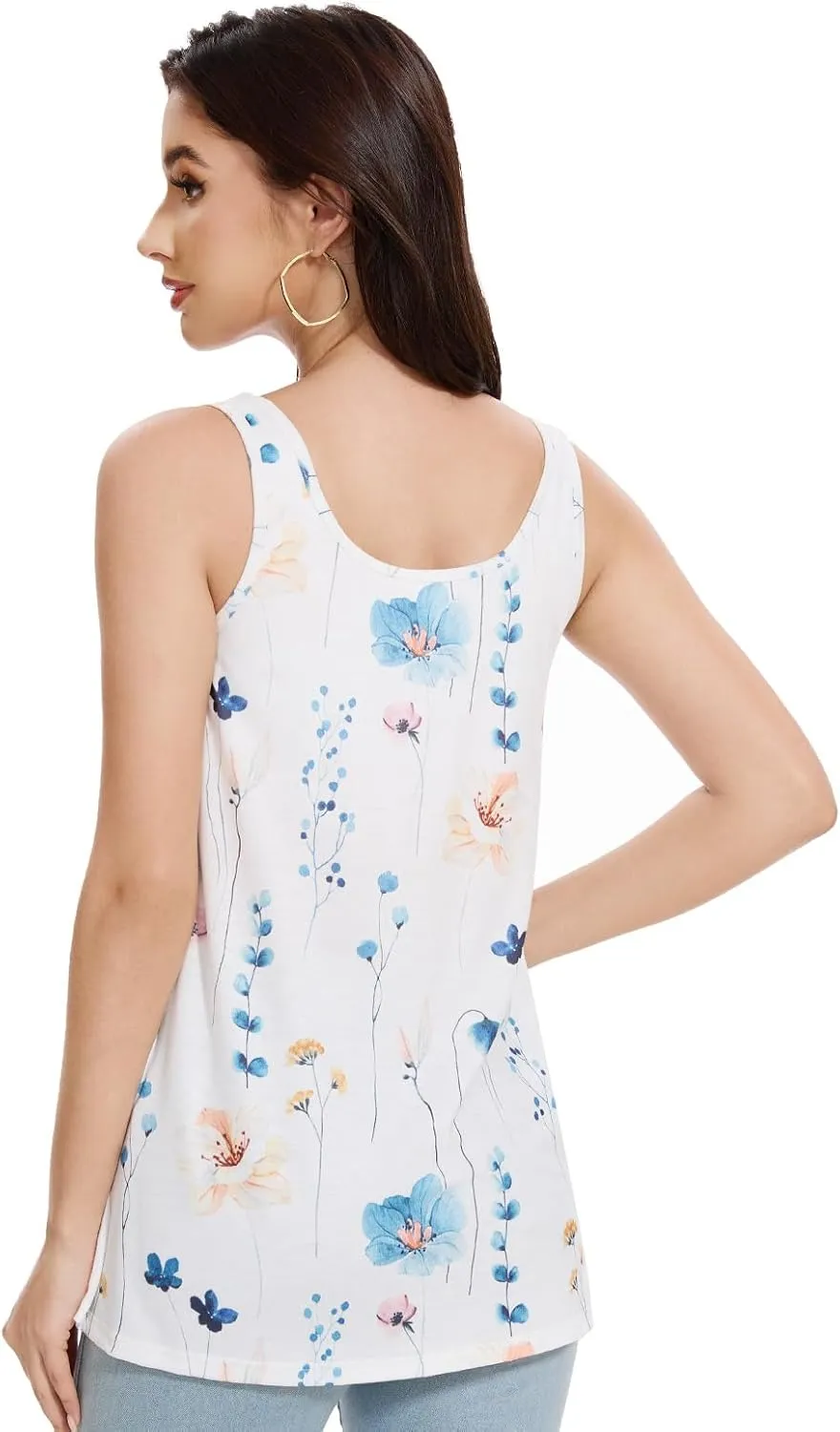 Kniffi Tank Tops for Women Built in Bra Tank Pleated Loose Fit Tank Top Casual Flowy S-XXXXL