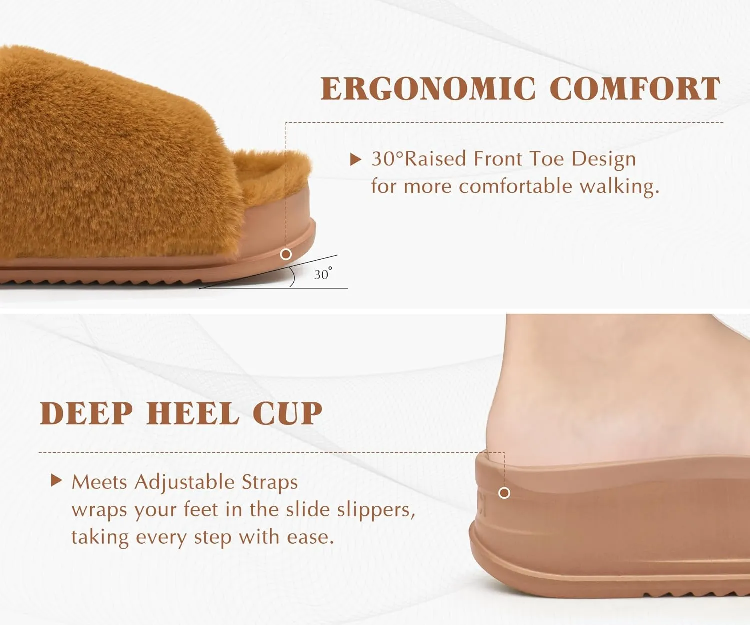 KuaiLu Women's Orthotic Slippers With Arch Support Soft Cushion Sandal Slippers for Woman Ladies Fashion Open Toe Faux Fur Platform Slipper Indoor Outdoor Size 6~12
