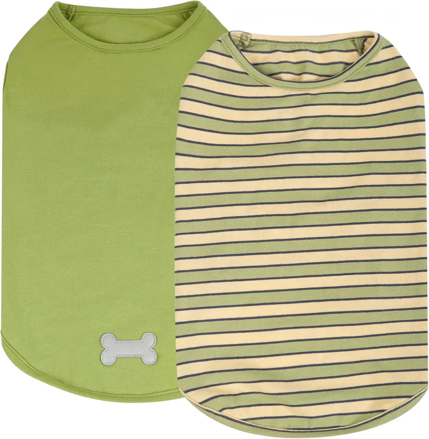 KYEESE 2Pack Dog Shirts Small Tee Soft for Small Dogs Striped T Shirt Lightweight Sleeveless Vest Cotton Tank Top Clothes, Large,Green Striped