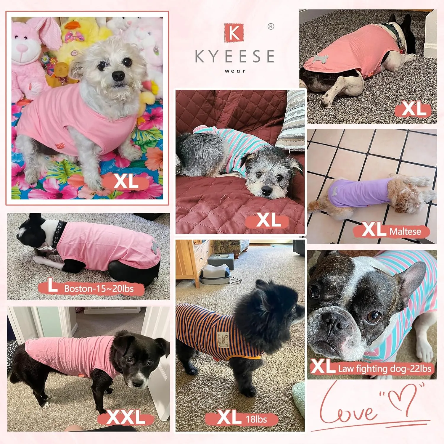 KYEESE 2Pack Dog Shirts Small Tee Soft for Small Dogs Striped T Shirt Lightweight Sleeveless Vest Cotton Tank Top Clothes, Large,Green Striped
