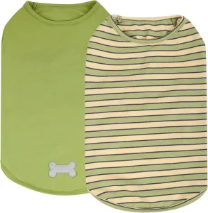 KYEESE 2Pack Dog Shirts Small Tee Soft for Small Dogs Striped T Shirt Lightweight Sleeveless Vest Cotton Tank Top Clothes, Large,Green Striped