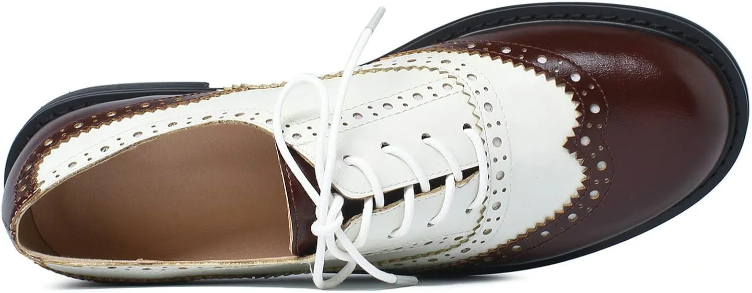 KysBloes Womens Lace Up Oxford Shoes Brogues Wingtip Vintage Pumps Low Chunky Heel Pumps Retro Classic Dress Shoes
