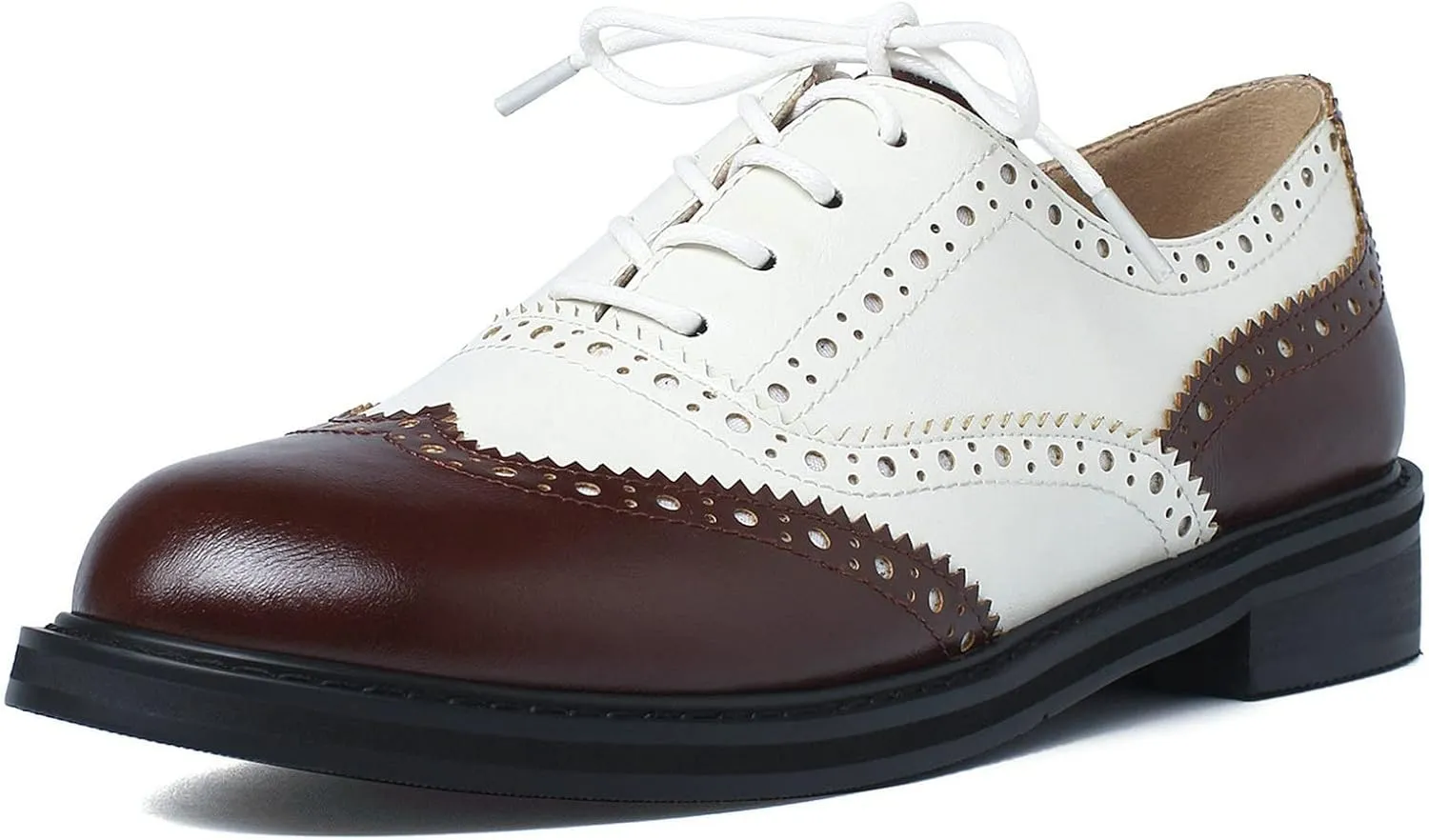 KysBloes Womens Lace Up Oxford Shoes Brogues Wingtip Vintage Pumps Low Chunky Heel Pumps Retro Classic Dress Shoes