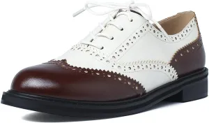 KysBloes Womens Lace Up Oxford Shoes Brogues Wingtip Vintage Pumps Low Chunky Heel Pumps Retro Classic Dress Shoes