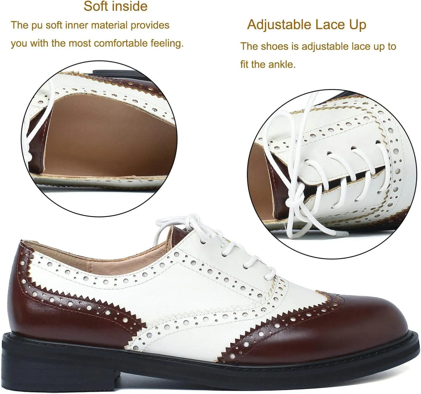 KysBloes Womens Lace Up Oxford Shoes Brogues Wingtip Vintage Pumps Low Chunky Heel Pumps Retro Classic Dress Shoes