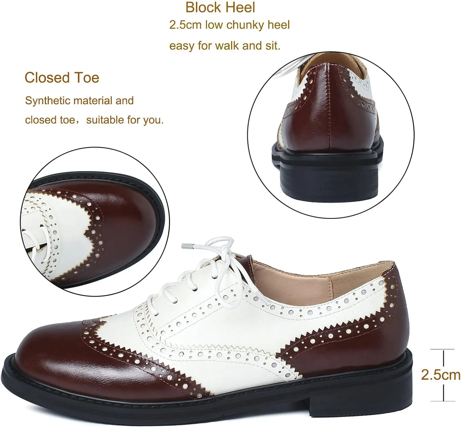 KysBloes Womens Lace Up Oxford Shoes Brogues Wingtip Vintage Pumps Low Chunky Heel Pumps Retro Classic Dress Shoes