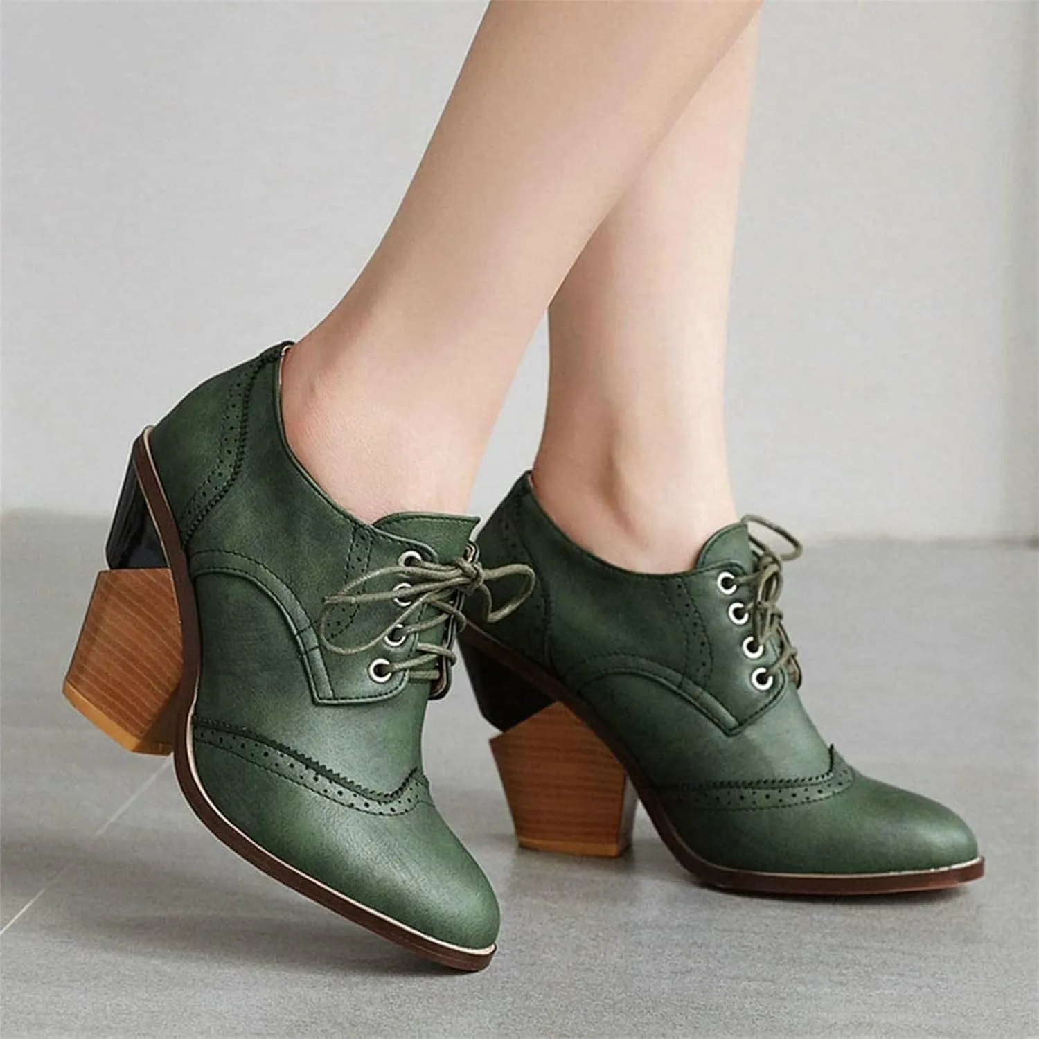 KysBloes Women's Wingtip Oxford Lace Up Shoes Chunky Block Heel Vintage Brogues Classic Closed Toe Saddle Shoes Gift Booties